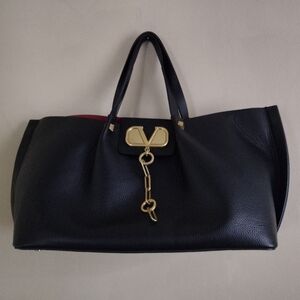 Black Leather Tote Bag with Gold Hardware